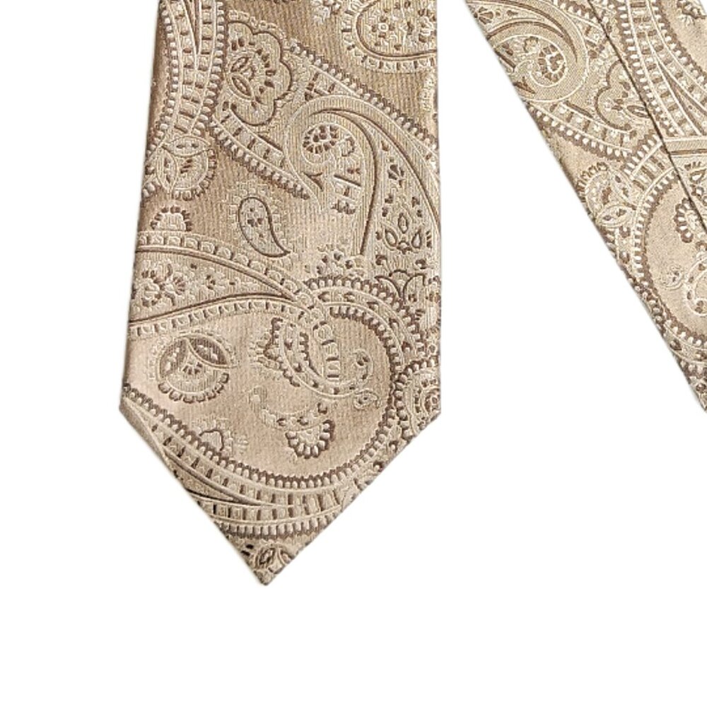 Kenneth Roberts Silk Tie Men’s 60” Metallic Taupe Paisley Wedding Classic NWT